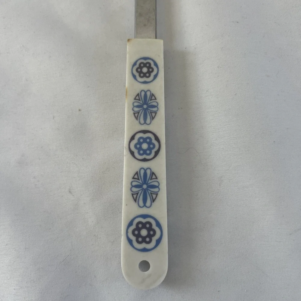 Vtg‎ Ace USA Stainless Large Serving Spoon Geometric Flower White Blue Purple